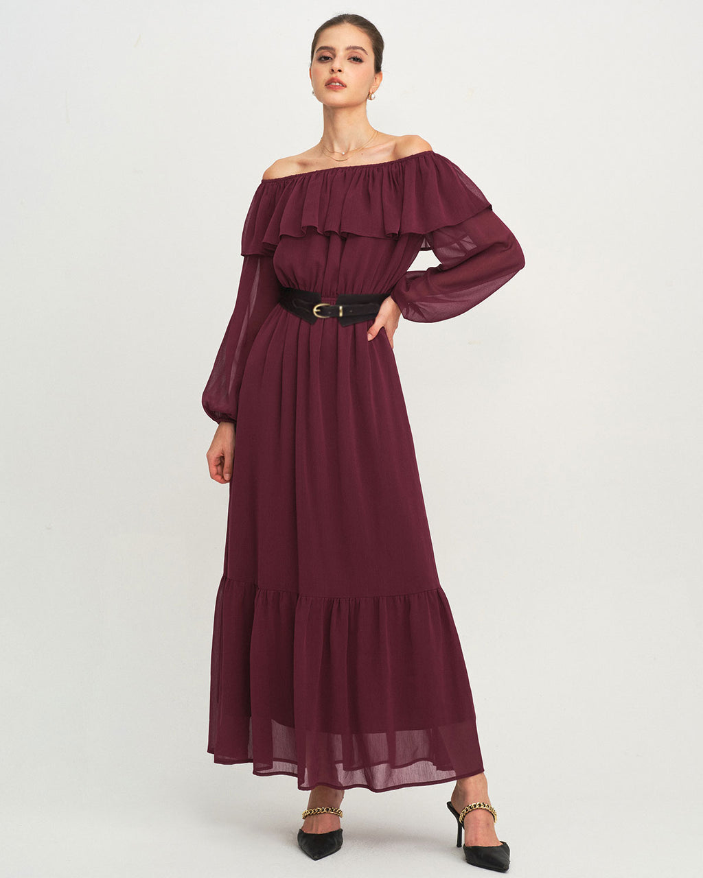 Women's Woven Polyester  Maxi Dress Maroon Dresses - RIHOAS