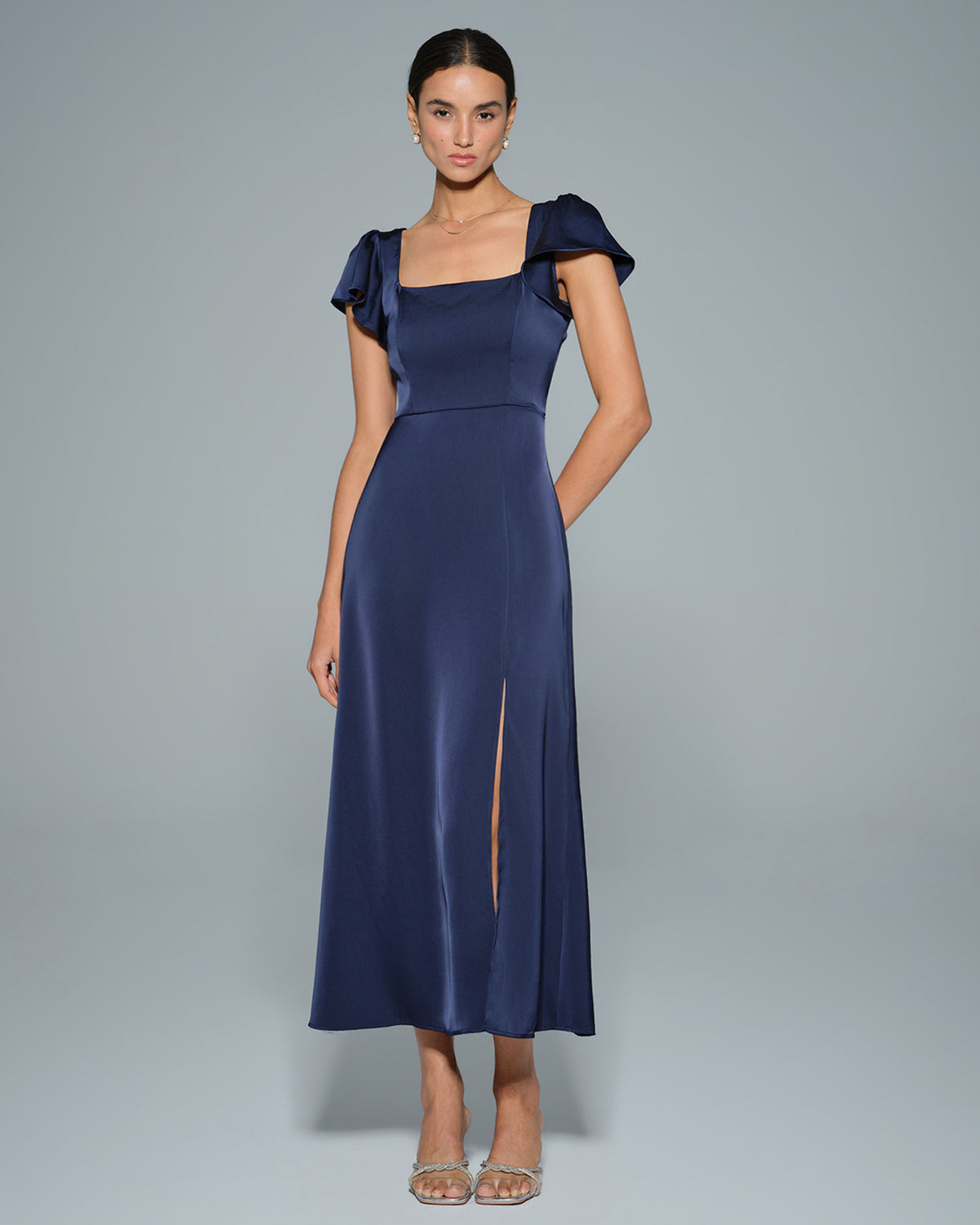 Women's Woven Polyester Maxi Dress Navy Dresses - RIHOAS