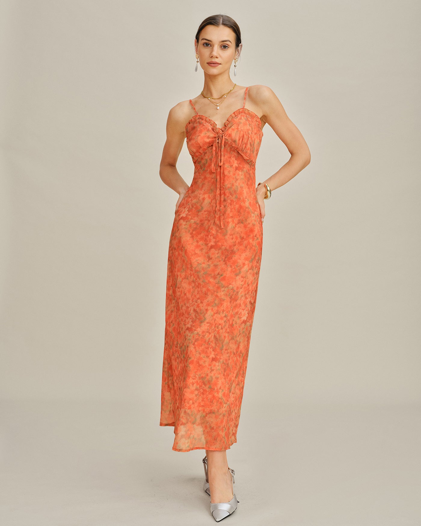 Orange Floral A-Line Slip Maxi Dress & Reviews - Orange - Dresses Orange Floral A-Line Slip Maxi Dress & Reviews - Orange - Dresses