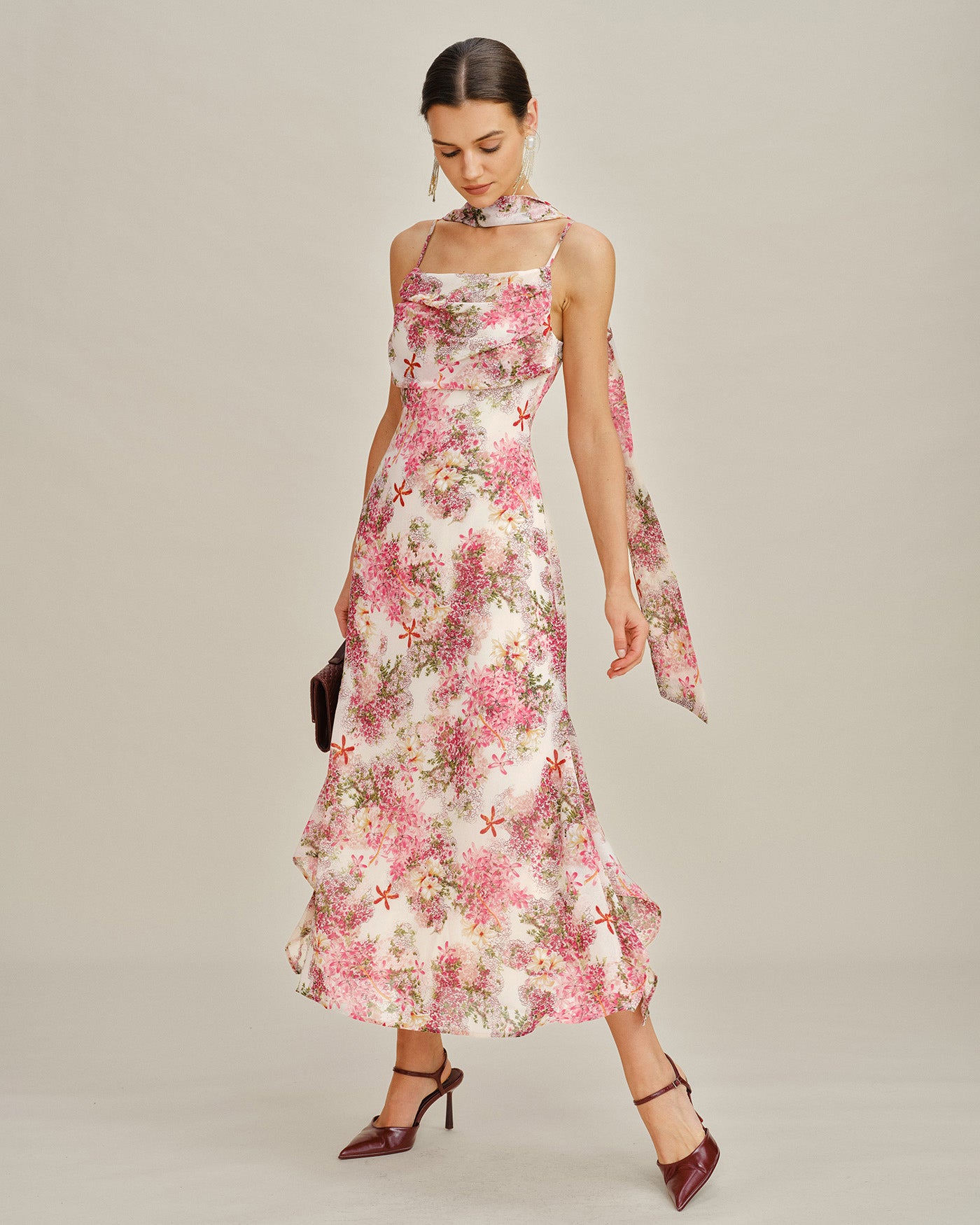 Pink Floral Slip Chiffon Maxi Dress & Reviews - Pink
