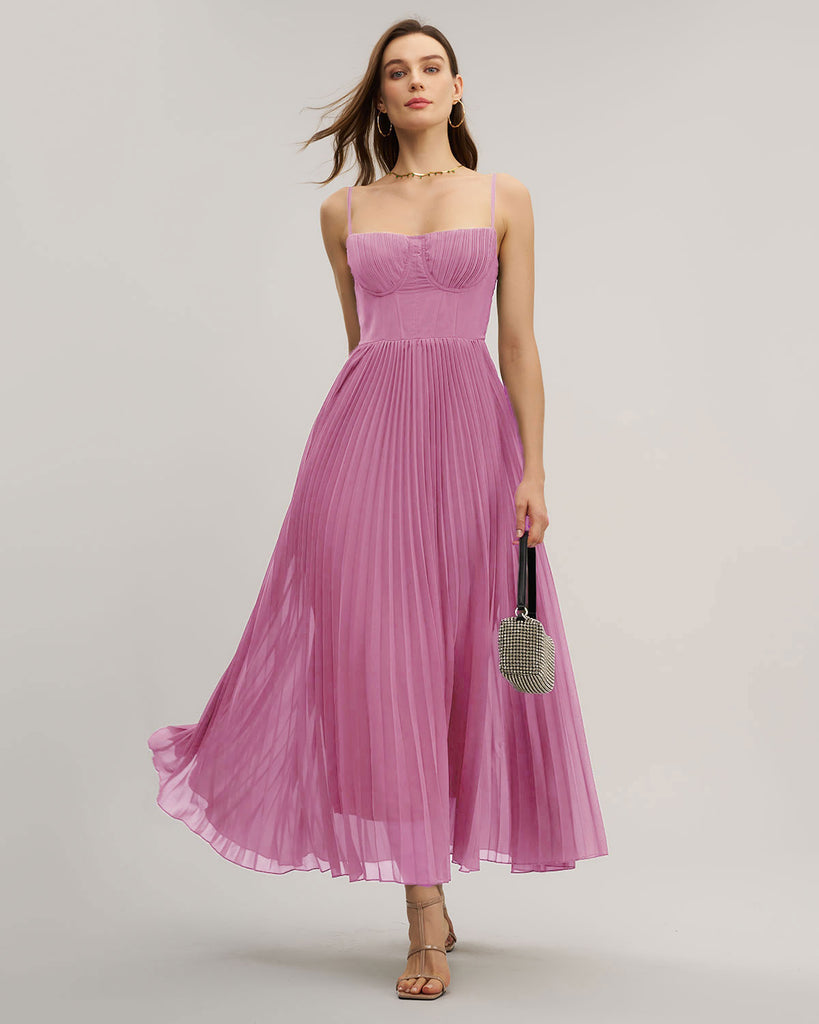 Women's Woven Polyester Maxi Dress Pink Dresses - RIHOAS