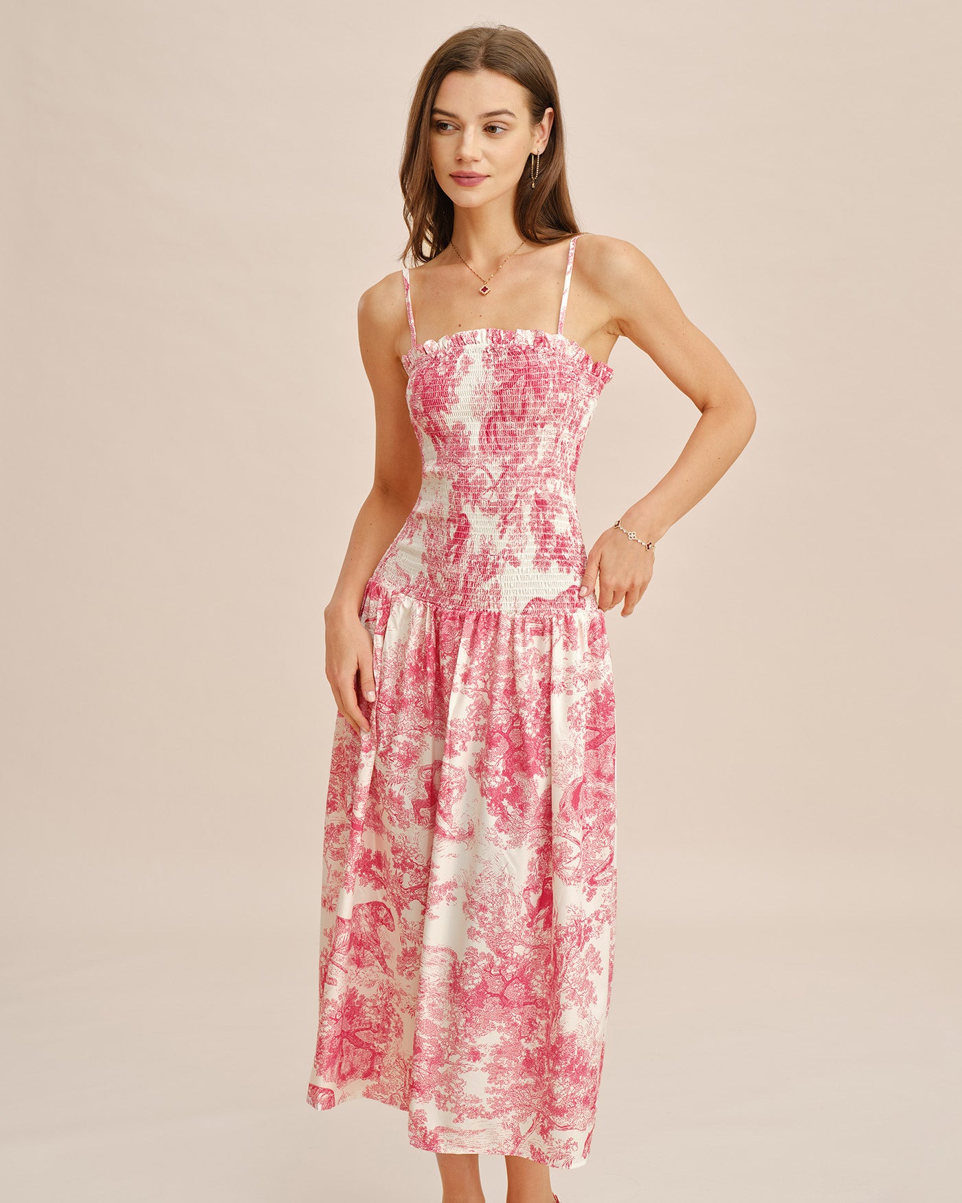 Pink Floral Shirred Slip Maxi Dress & Reviews - Pink - Dresses | RIHOAS Pink Floral Shirred Slip Maxi Dress & Reviews - Pink - Dresses | RIHOAS
