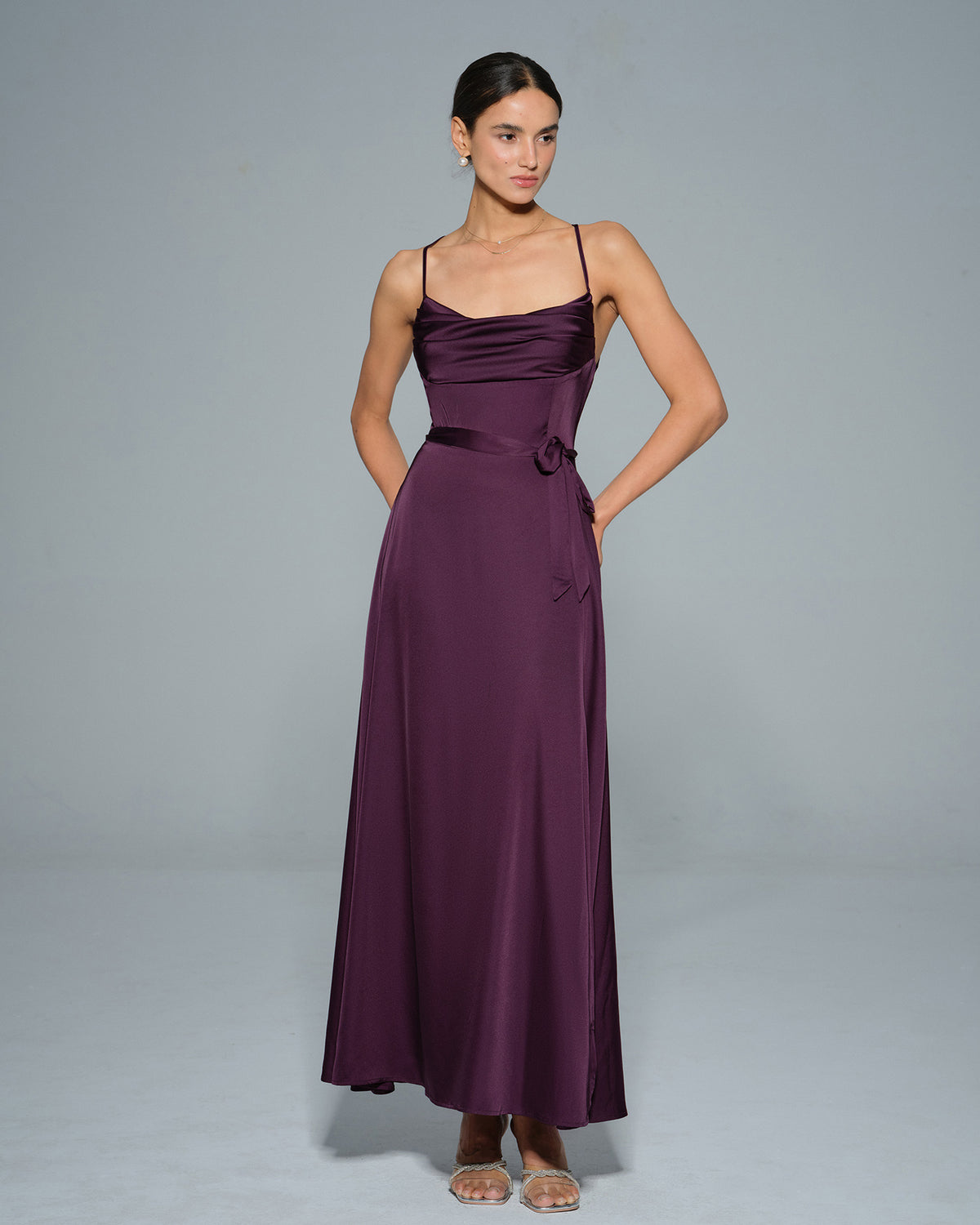Women's Woven Polyester Maxi Dress Purple Dresses - RIHOAS
