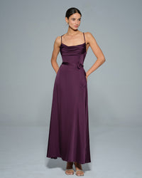 Women's Woven Polyester Maxi Dress Purple Dresses - RIHOAS