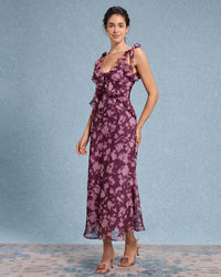 Women's Woven Polyester Maxi Dress Purple Dresses - RIHOAS