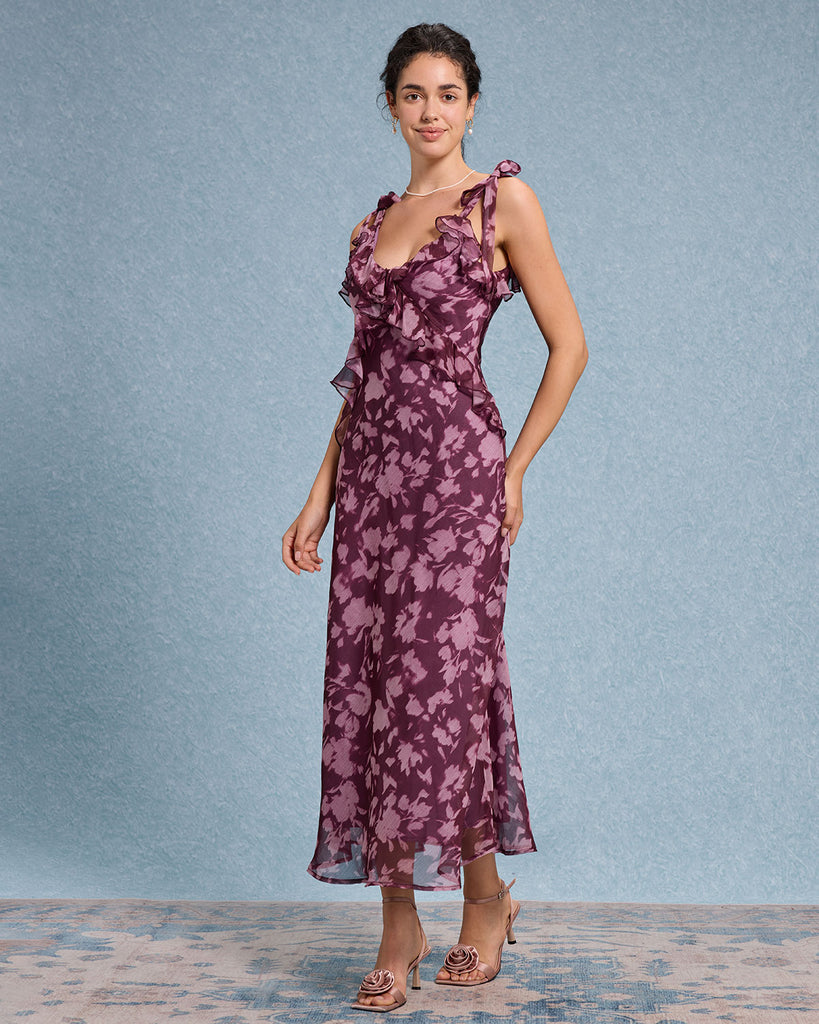 Women's Woven Polyester Maxi Dress Purple Dresses - RIHOAS