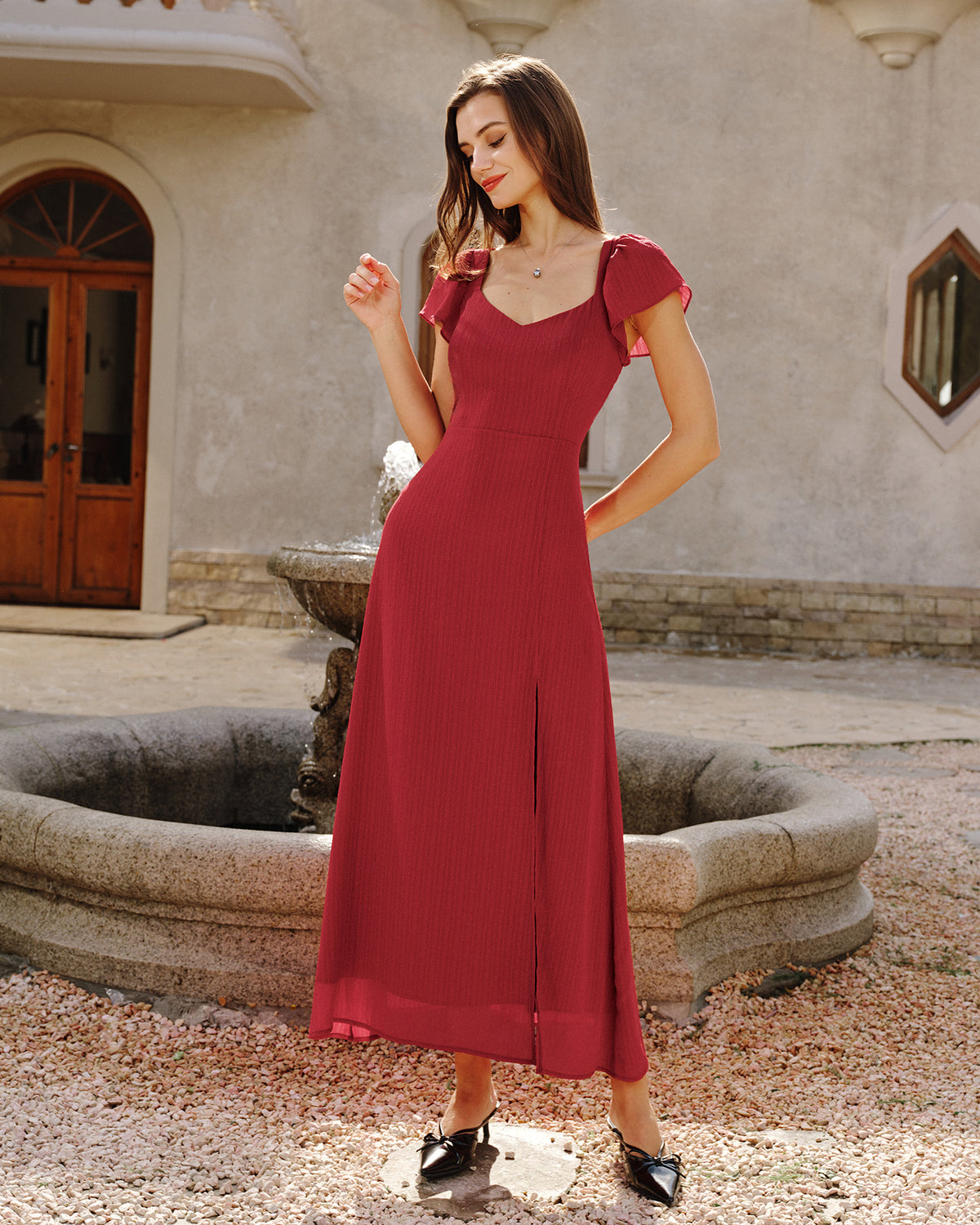 Women's Woven Polyester Maxi Dress Red Dresses - RIHOAS
