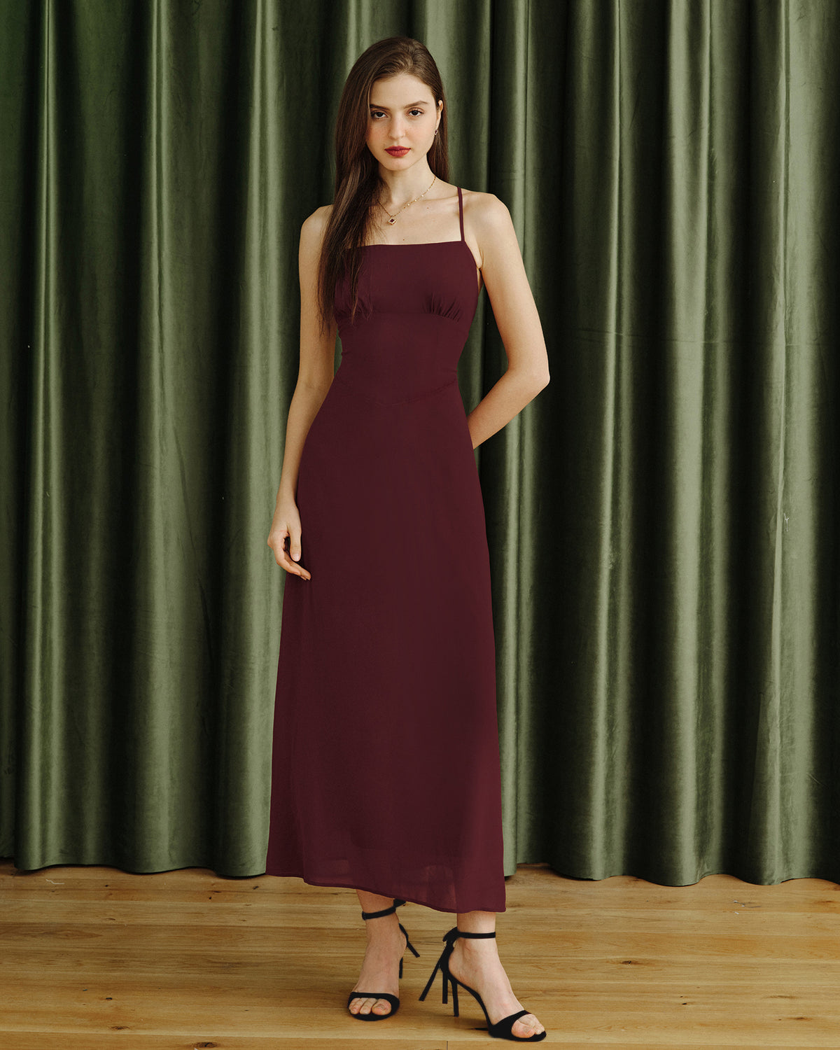 Women's Woven Polyester Maxi Dress Red Dresses - RIHOAS