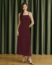 Women's Woven Polyester Maxi Dress Red Dresses - RIHOAS
