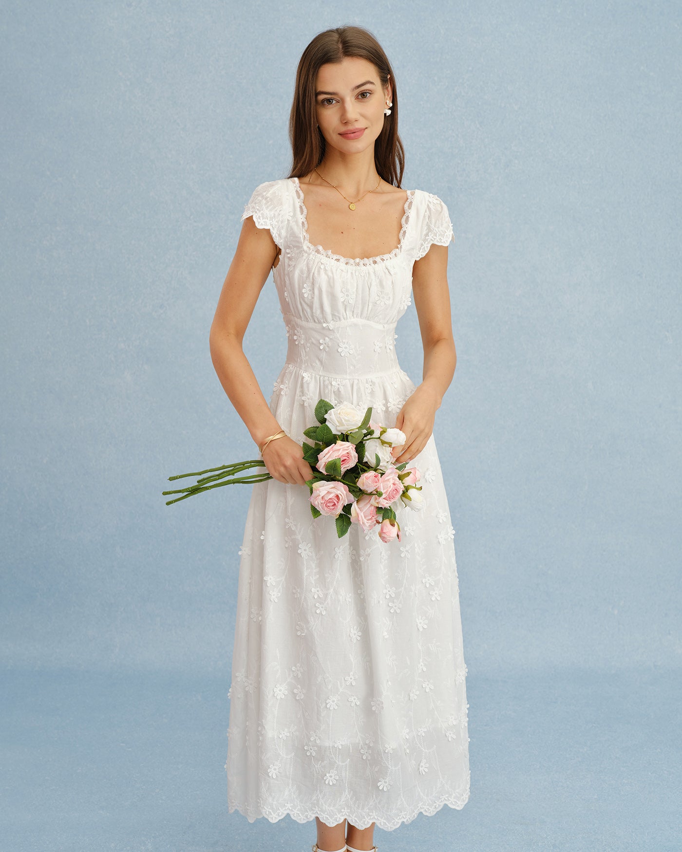 White Square Neck Lace Flowers Maxi Dress & Reviews - White - Dresses