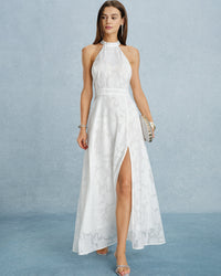 Women's Woven Polyester Maxi Dress White Dresses - RIHOAS