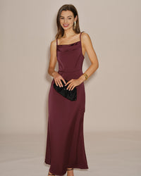 Women's Woven Polyester Maxi Dress Wine Red Dresses - RIHOAS
