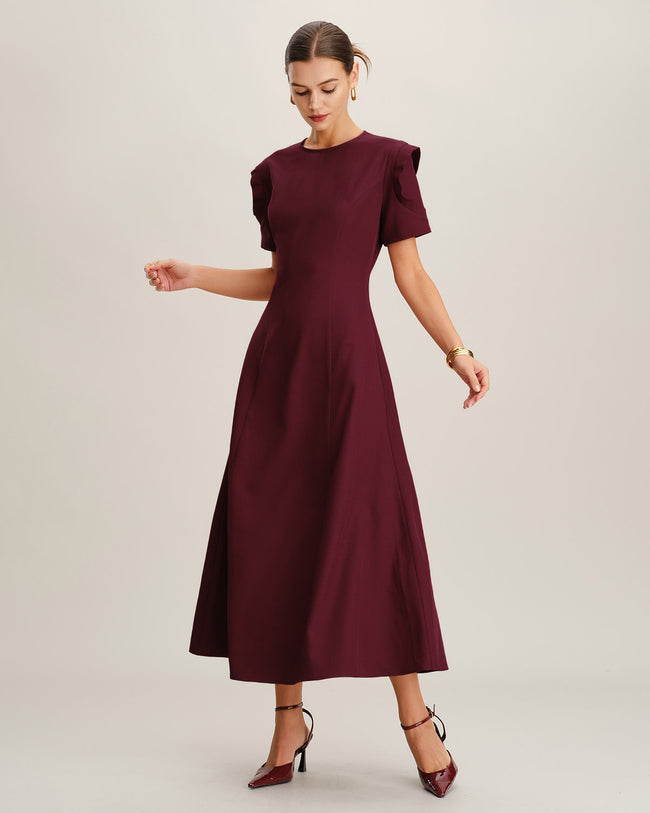 Women's Woven Polyester Maxi Dress Wine Red Dresses - RIHOAS