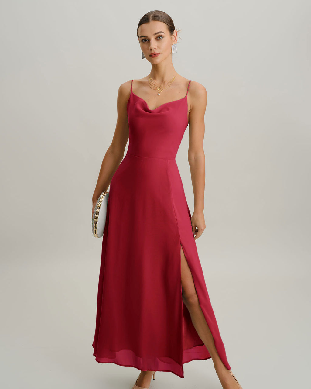 Women's Woven Polyester Maxi Dress Wine Red Dresses - RIHOAS
