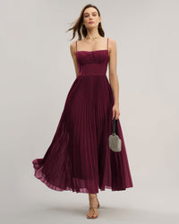 Women's Woven Polyester Maxi Dress Wine Red Dresses - RIHOAS