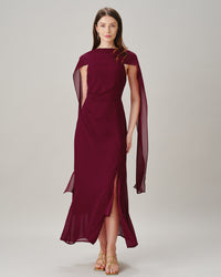 Women's Woven Polyester Maxi Dress Wine Red Dresses - RIHOAS