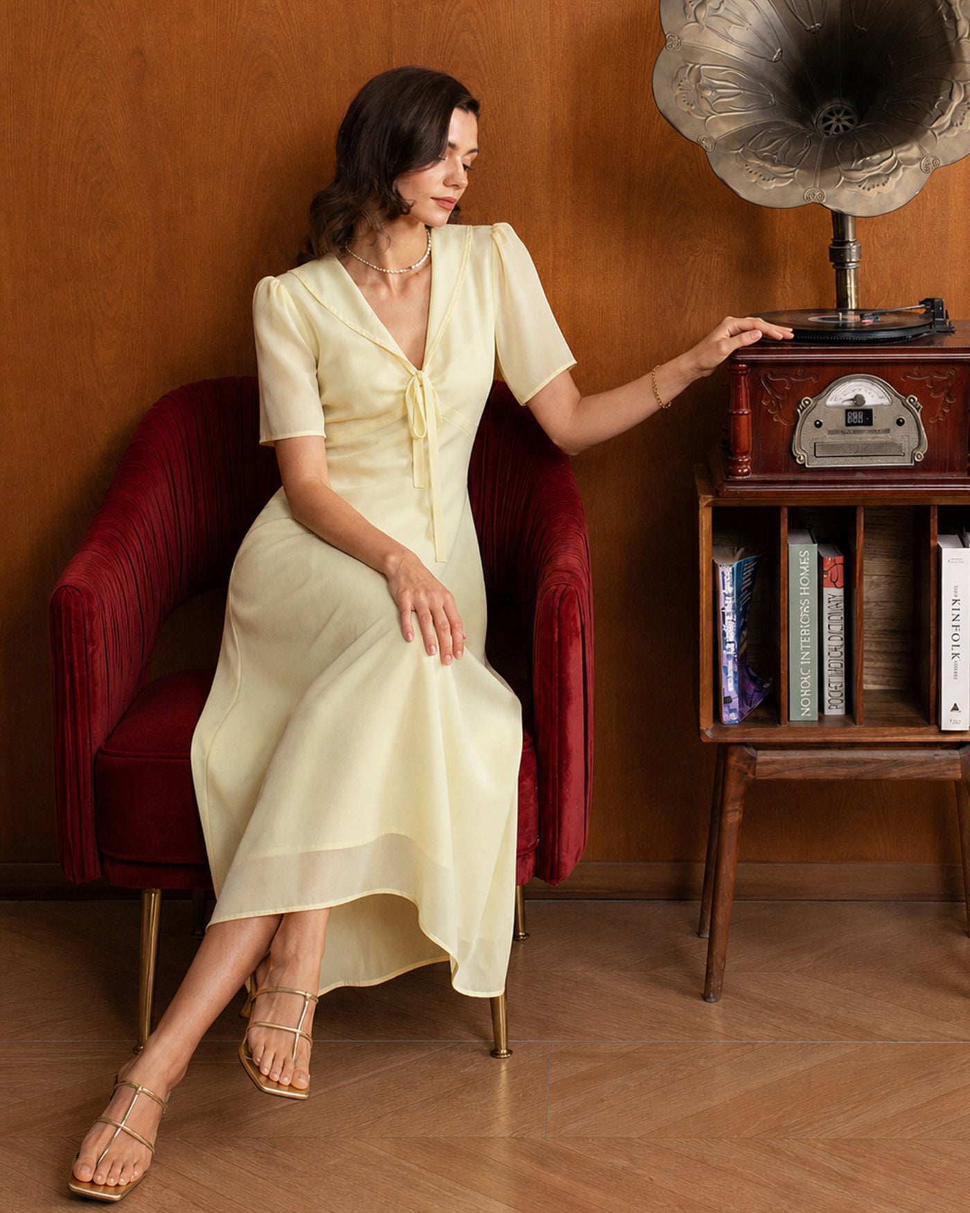 Women's  Woven Polyester Maxi  Dress Yellow Dresses - RIHOAS