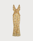 Women's Woven Polyester  Maxi Dress Yellow Dresses - RIHOAS