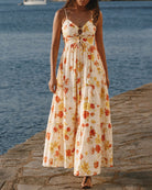 Women's  Woven Polyester Maxi Dress Yellow Dresses - RIHOAS