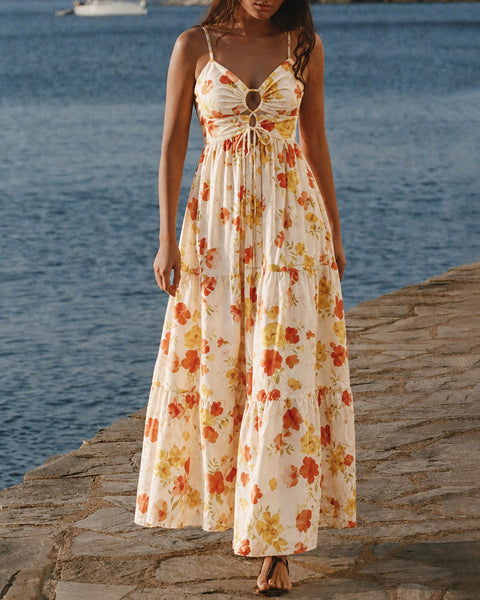 yellow and orange maxi dress Ashley Orange Floral Formal Maxi Dress - US 8