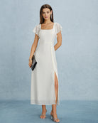 Women's Woven Polyester Maxi Dresses Beige Dresses - RIHOAS