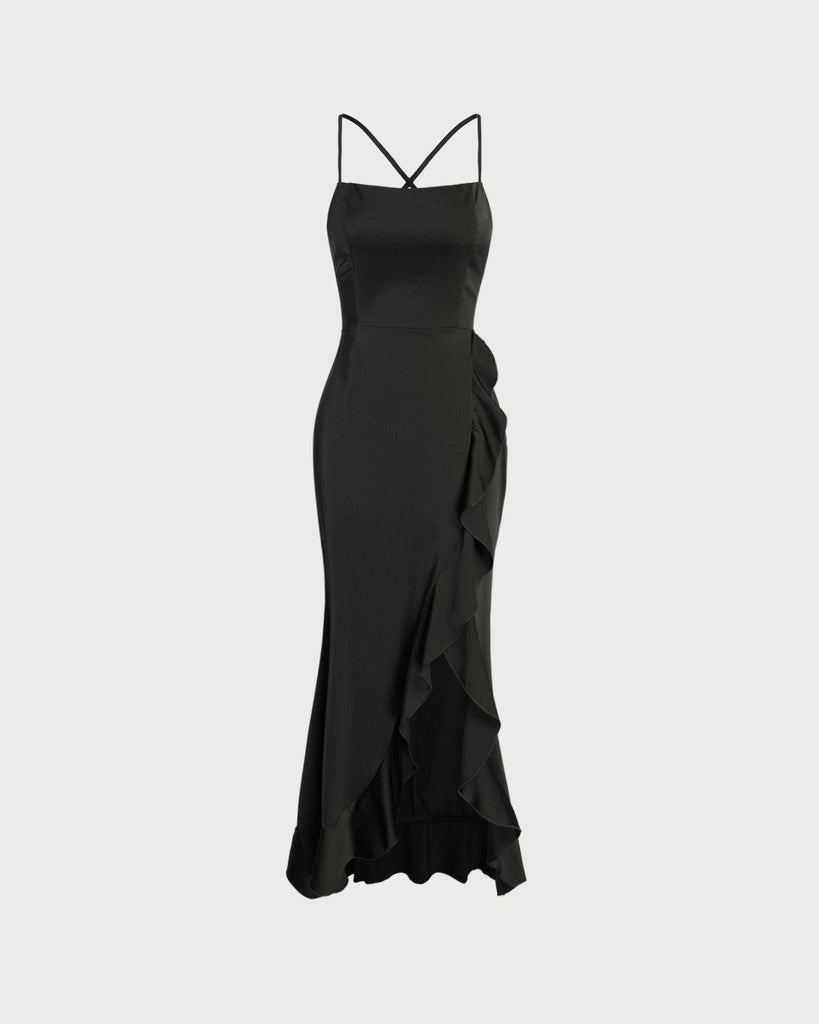 Women's Woven Polyester Maxi Dresses Black Dresses - RIHOAS