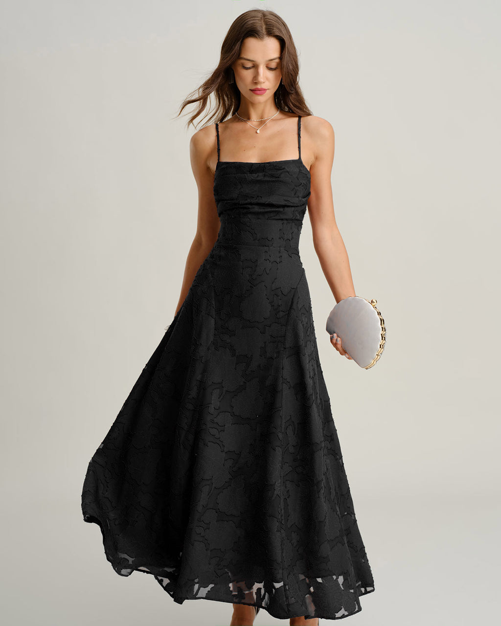 Women's Woven Polyester Maxi Dresses Black Dresses - RIHOAS