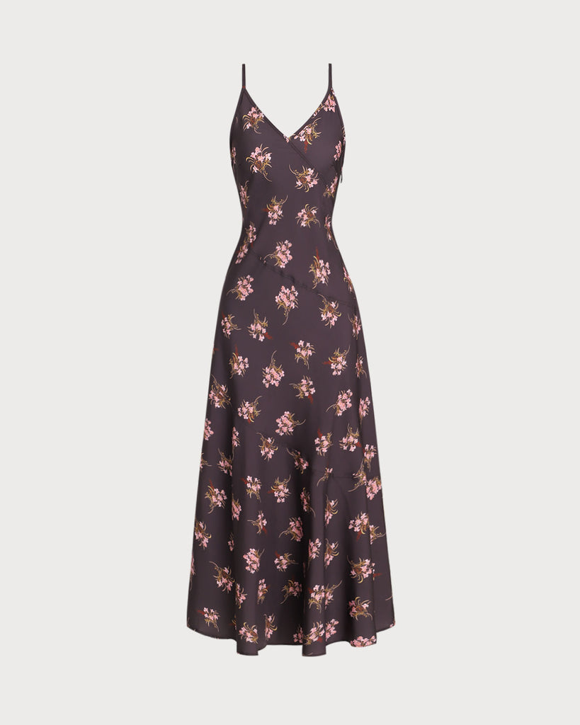 Black Floral A-Line Slip Maxi Dress - RIHOAS