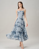 Women's Woven Polyester Maxi Dresses Blue Dresses - RIHOAS