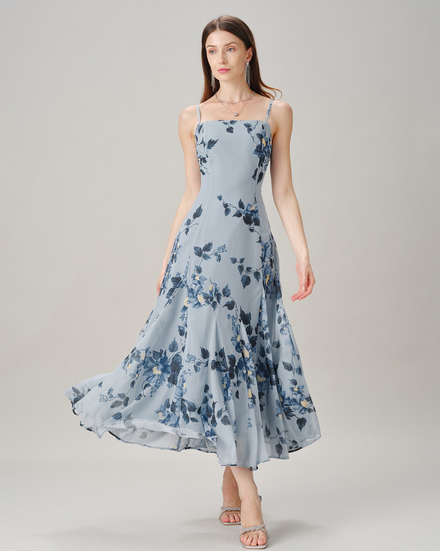 Women's Woven Polyester Maxi Dresses Blue Dresses - RIHOAS