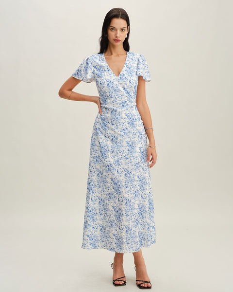 Blue Floral V Neck Button Maxi Dress & Reviews - Blue - Dresses | RIHOAS Blue Floral V Neck Button Maxi Dress & Reviews - Blue - Dresses | RIHOAS
