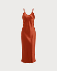 Women's Woven Polyester Maxi Dresses Brick Red Dresses - RIHOAS