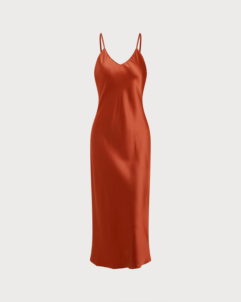 Women's Woven Polyester Maxi Dresses Brick Red Dresses - RIHOAS