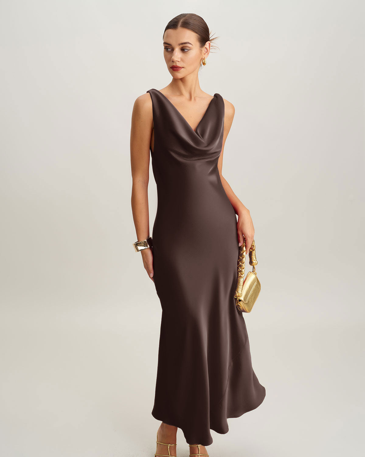 Coffee Cowl Neck Satin Maxi Dress & Reviews - Coffee - Dresses | RIHOAS Coffee Cowl Neck Satin Maxi Dress & Reviews - Coffee - Dresses | RIHOAS