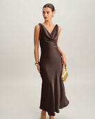 Women's Woven Polyester Maxi Dresses Coffee Dresses - RIHOAS