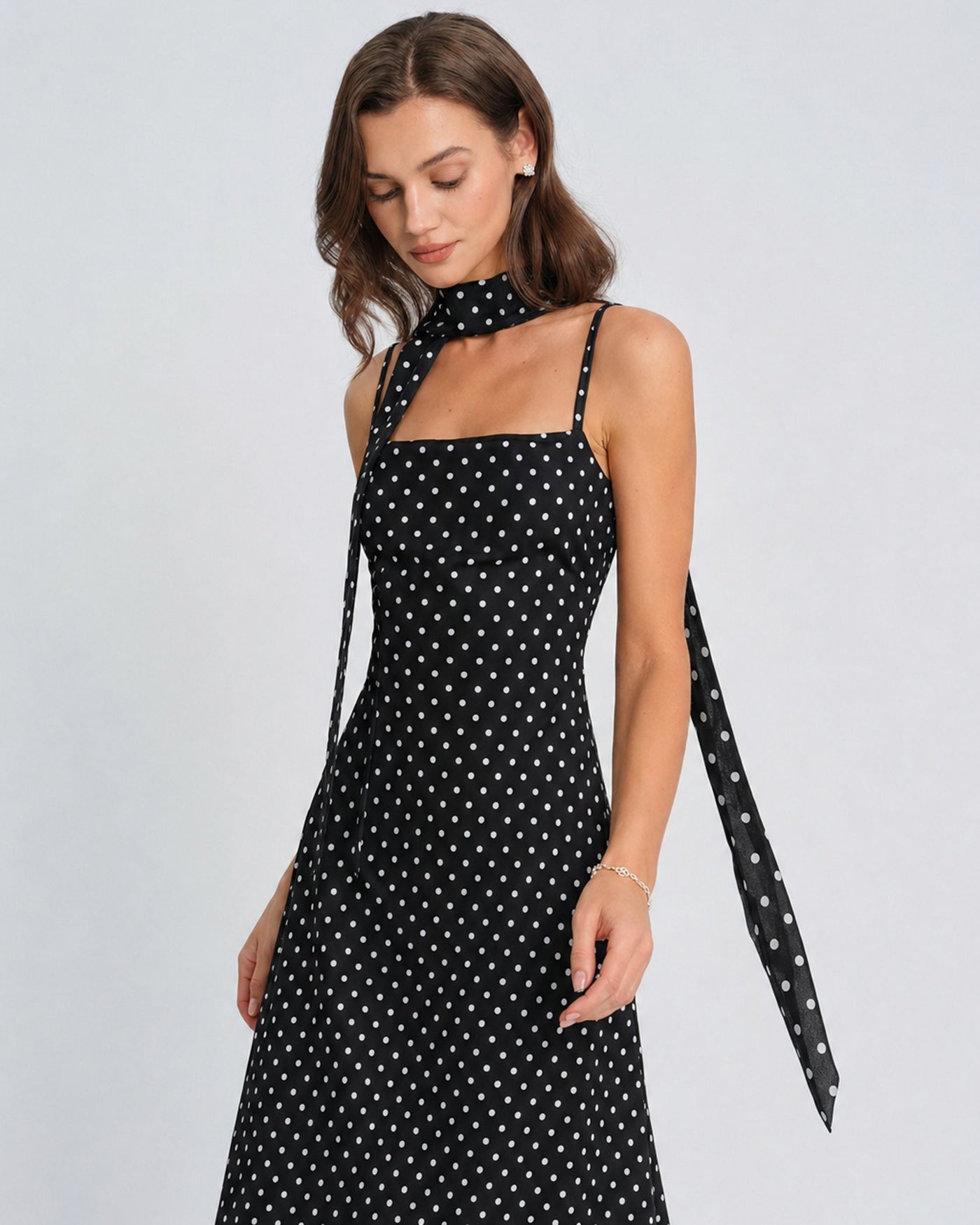 Black Polka Dot Cowl Neck Slip Dress | 90s Style Maxi