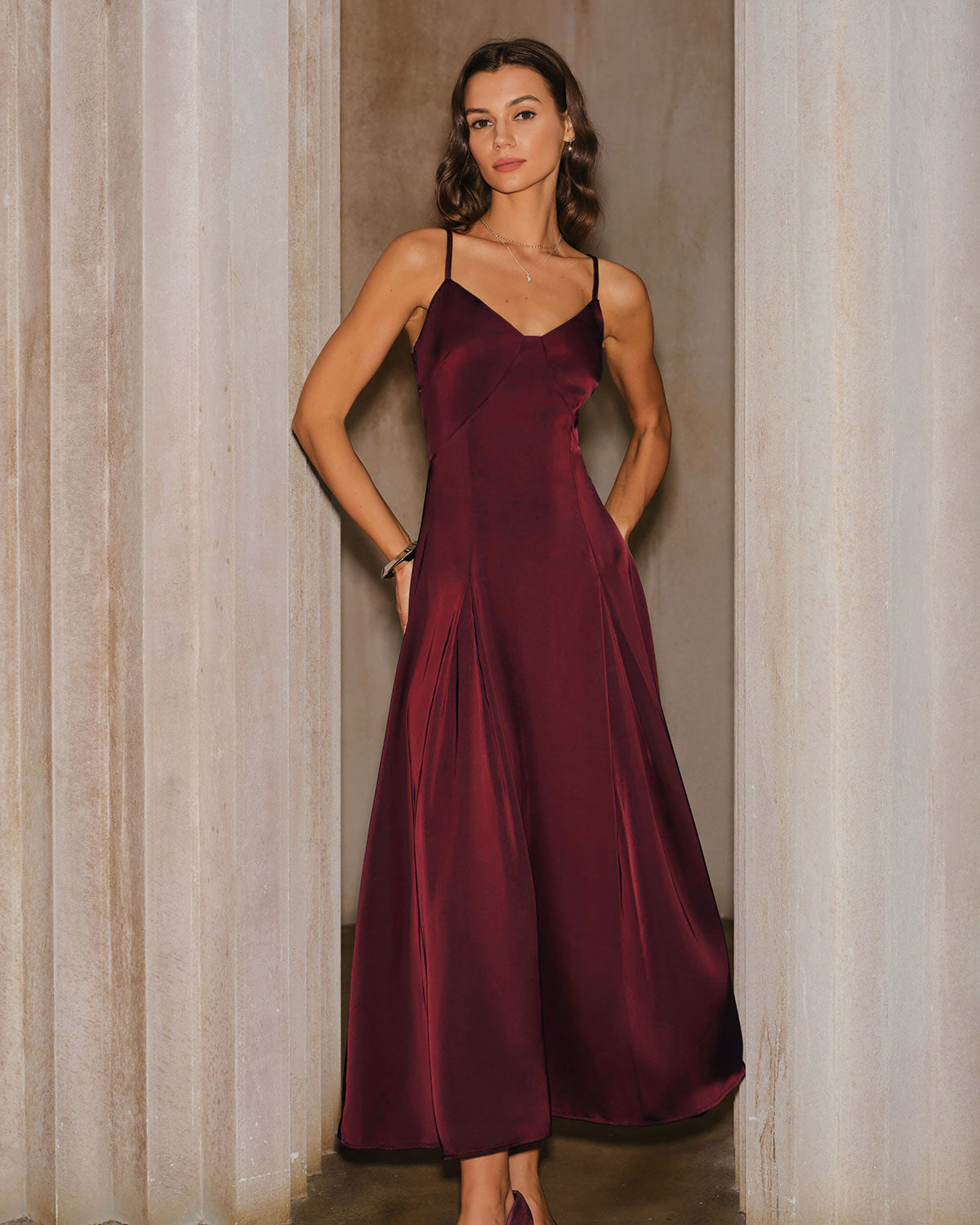 Wine Red Satin A-Line Slip Maxi Dress & Reviews - Wine Red - Dresses | RIHOAS Wine Red Satin A-Line Slip Maxi Dress & Reviews - Wine Red - Dresses | RIHOAS