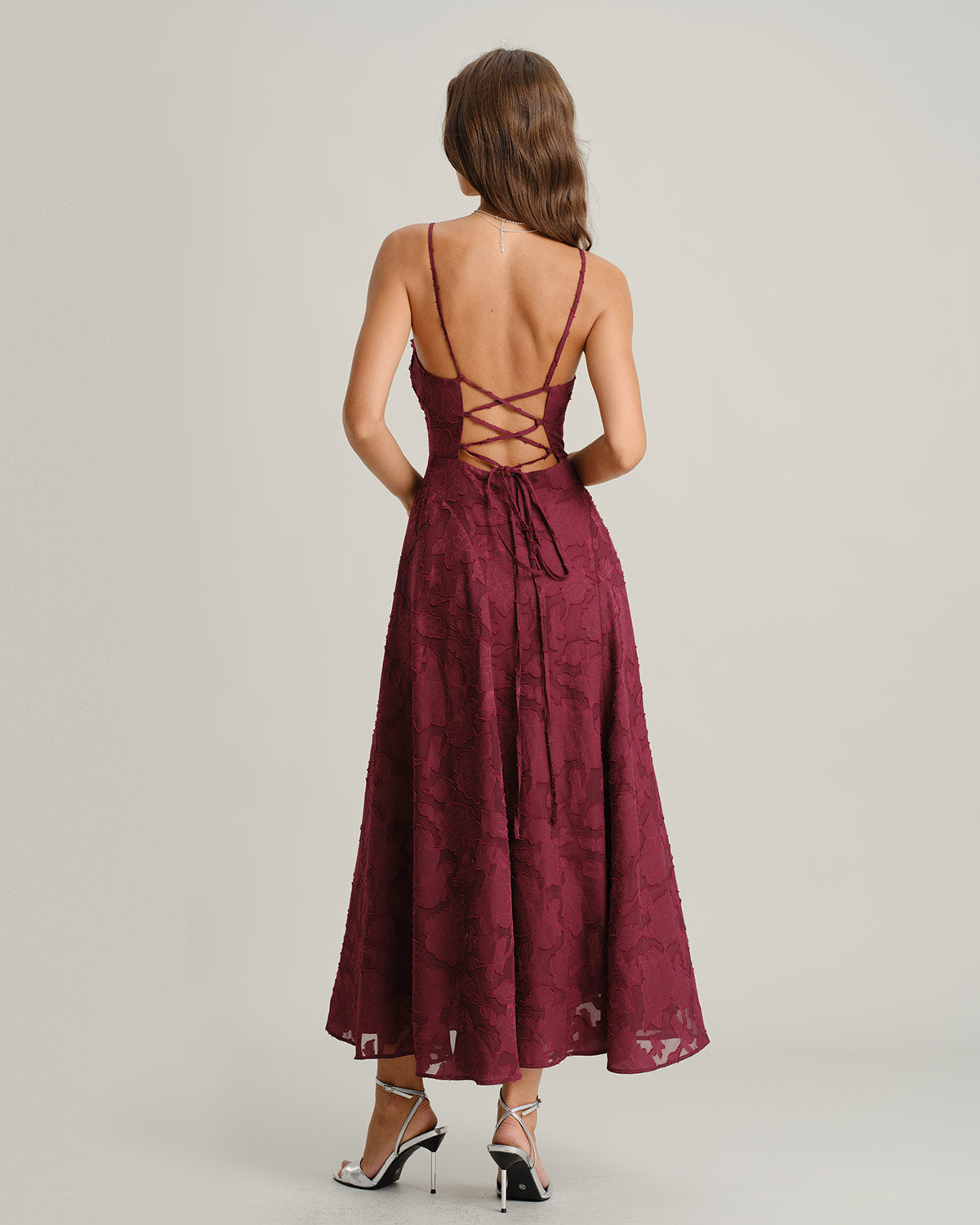 Rihoas Elegant Jacquard Formal Dress | A-Line Cross Back for Wedding Guests & Evening Parties, Wine Red / XL Rihoas Elegant Jacquard Formal Dress | A-Line Cross Back for Wedding Guests & Evening Parties, Wine Red / XL
