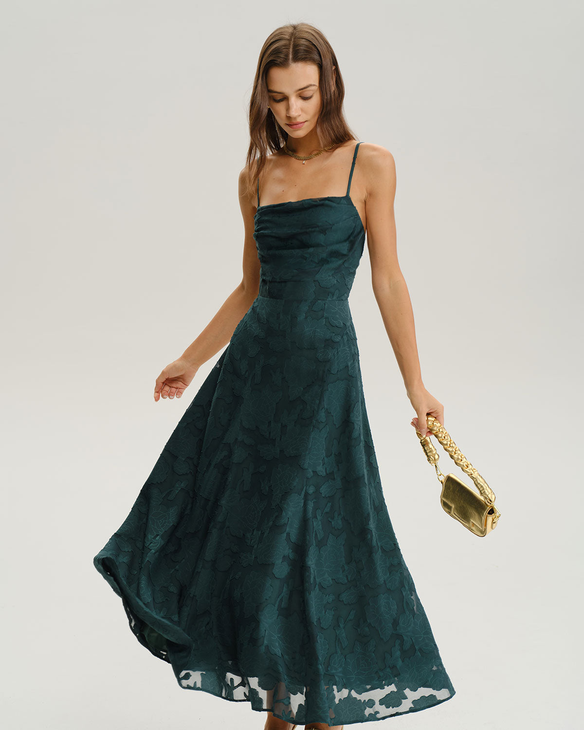 Rihoas Textured Jacquard A-Line Slip Maxi Dress | X Cross Back Formal Gown for Wedding Guest, Special Occasion, Party, Evening Date, Green / L Rihoas Textured Jacquard A-Line Slip Maxi Dress | X Cross Back Formal Gown for Wedding Guest, Special Occasion, Party, Evening Date, Green / L
