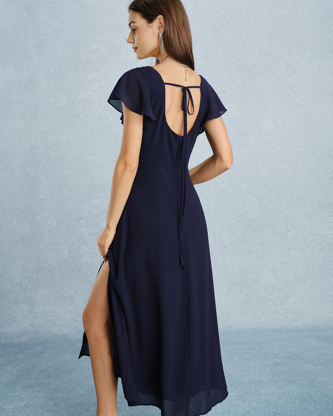 navy chiffon dress Navy Square Neck Slit Chiffon Maxi Dress & Reviews - Navy - Dresses