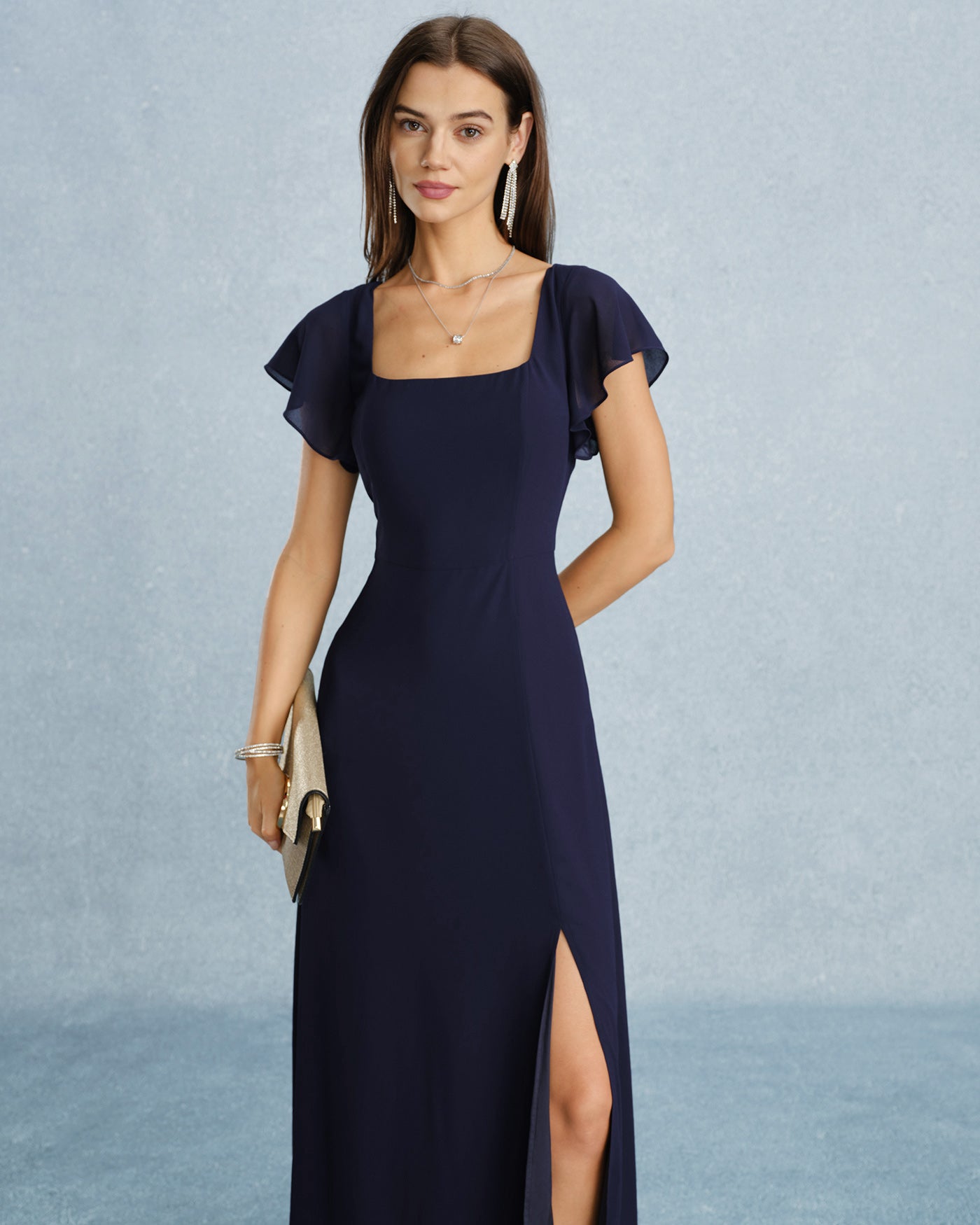 blue square neck dress Navy Square Neck Slit Chiffon Maxi Dress & Reviews - Navy - Dresses