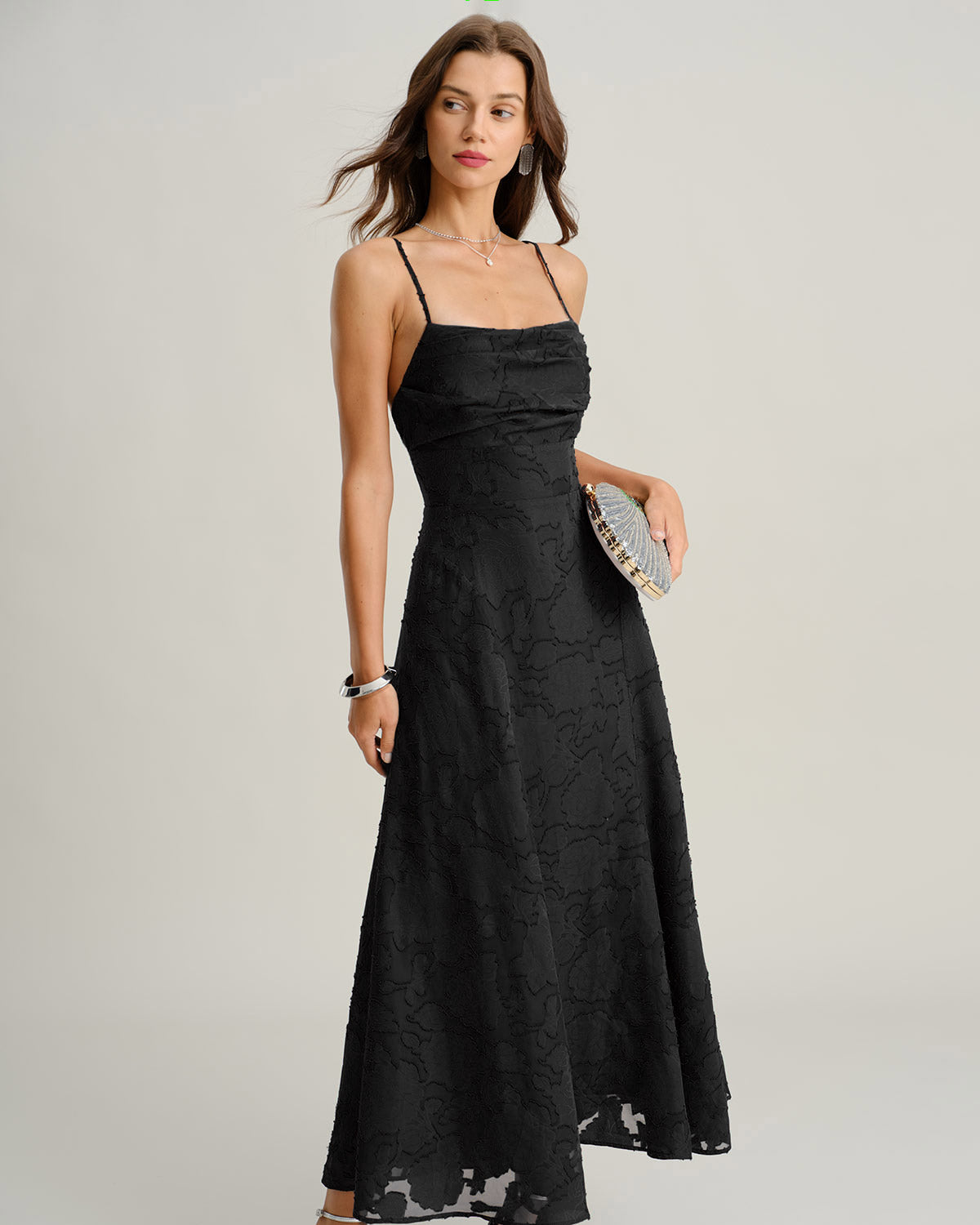 Rihoas Jacquard Square Neck Slip Maxi Dress