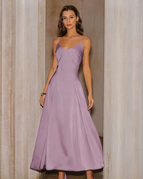 fitted lace wedding dress Rihoas Satin Slip Maxi Dress for Women, Purple / M