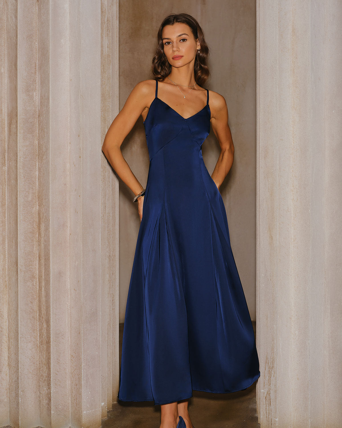 Rihoas Navy Blue Satin Maxi Dress Spaghetti Strap Slip Dress for Prom Evening, Wedding Guest, Navy / M Rihoas Navy Blue Satin Maxi Dress Spaghetti Strap Slip Dress for Prom Evening, Wedding Guest, Navy / M