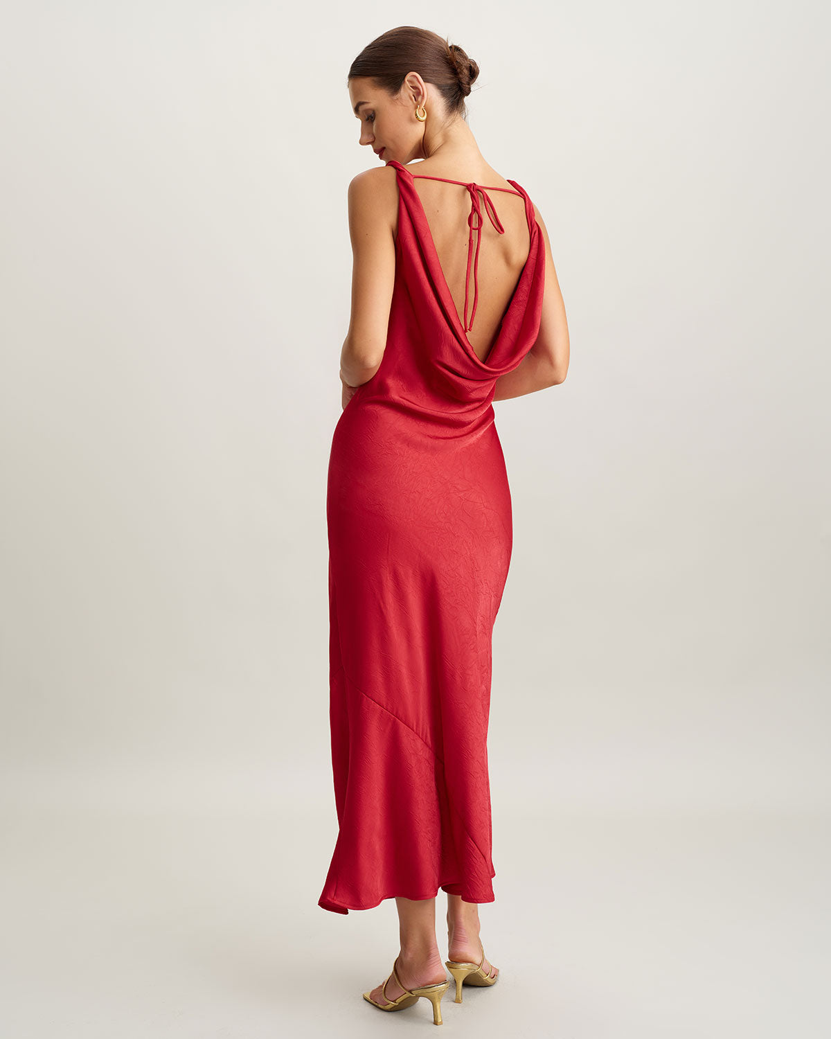 Red Satin Cowl Neck Backless Maxi Dress & Reviews - Red