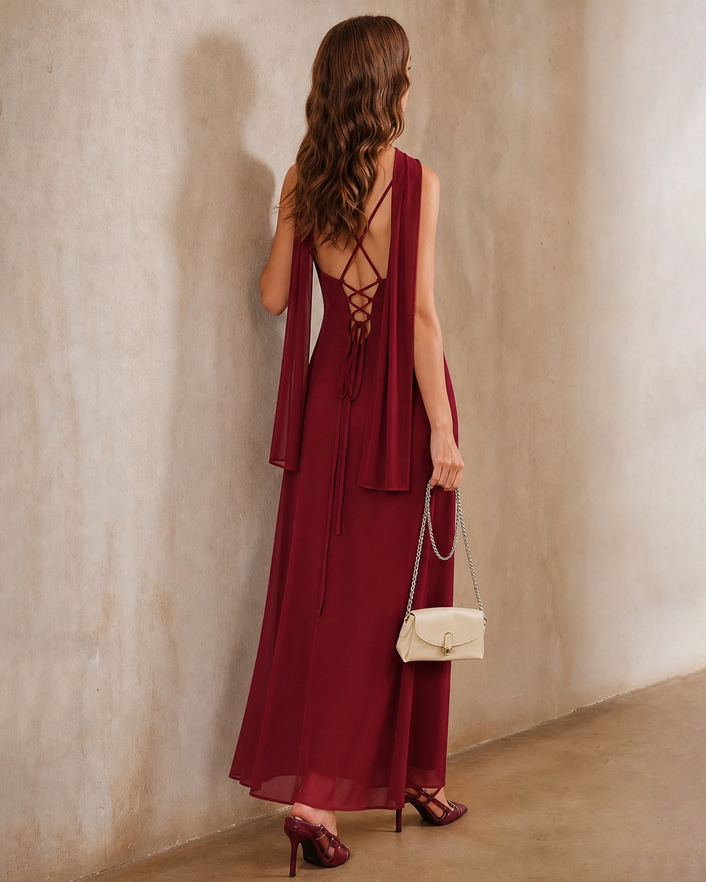 Red Backless Slit Chiffon Maxi Dress & Reviews - Red - Dresses