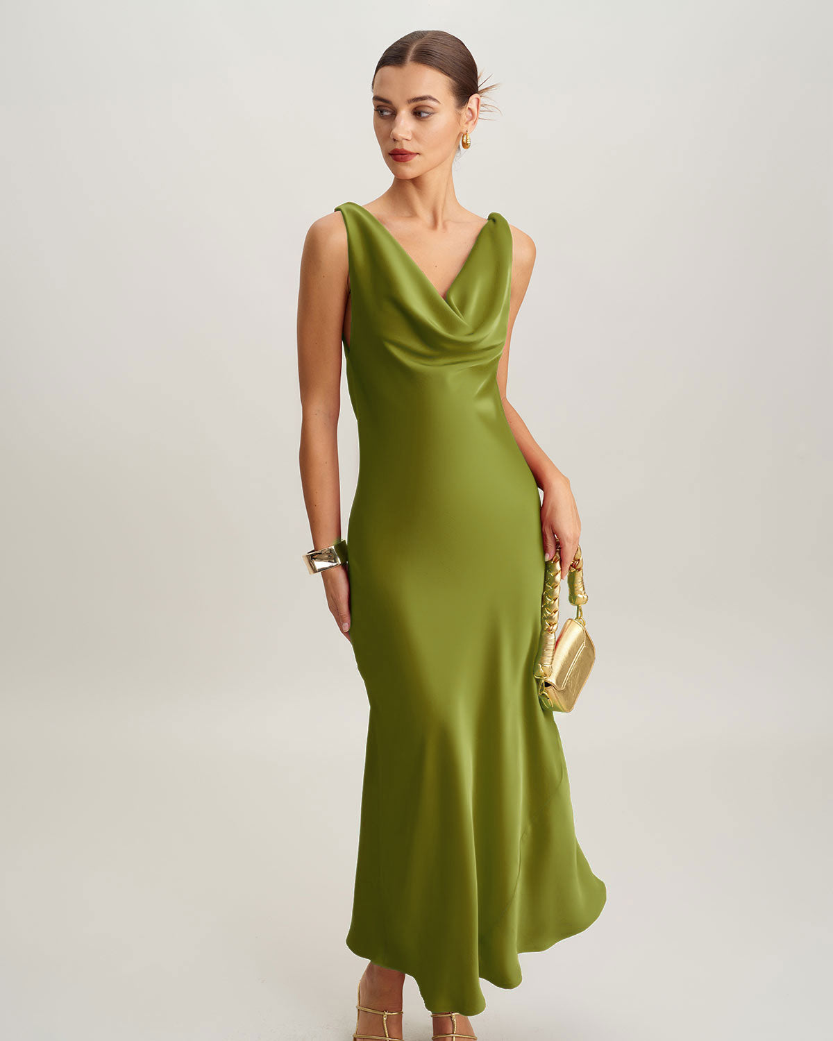 Women's Woven Polyester Maxi Dresses Green Dresses - RIHOAS