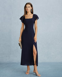 Women's Woven Polyester Maxi Dresses Navy Dresses - RIHOAS