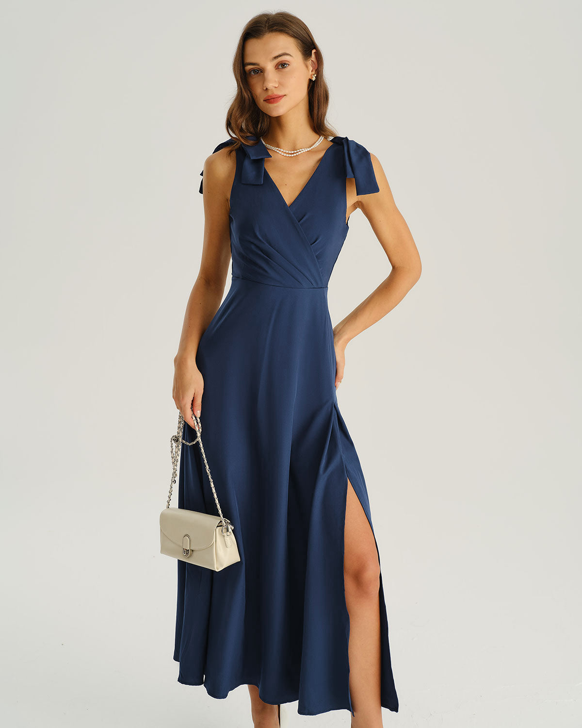 Women's Woven Polyester Maxi Dresses Navy Dresses - RIHOAS