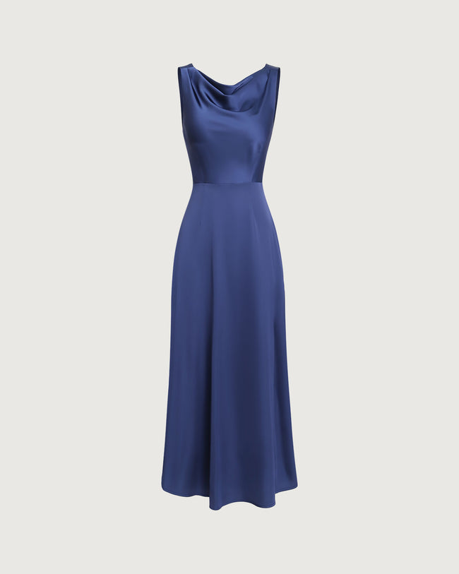 Women's Woven Polyester Maxi Dresses Navy Dresses - RIHOAS